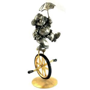 George Good Clown Figurine Pewter Clown holding Umbrella on a Unicycle 5”